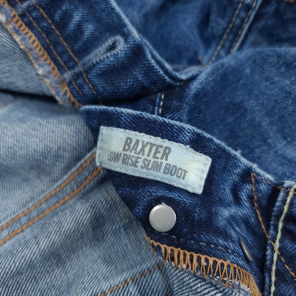Abercrombie Fitch Mens 32x34 Baxter Low Slim Bootcut Jeans Blue Distressed Denim - Picture 9 of 10